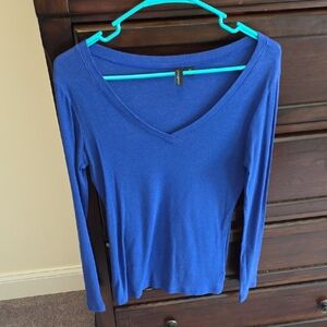 Cynthia Rowley Royal Blue V-Neck Long Sleeve Top
